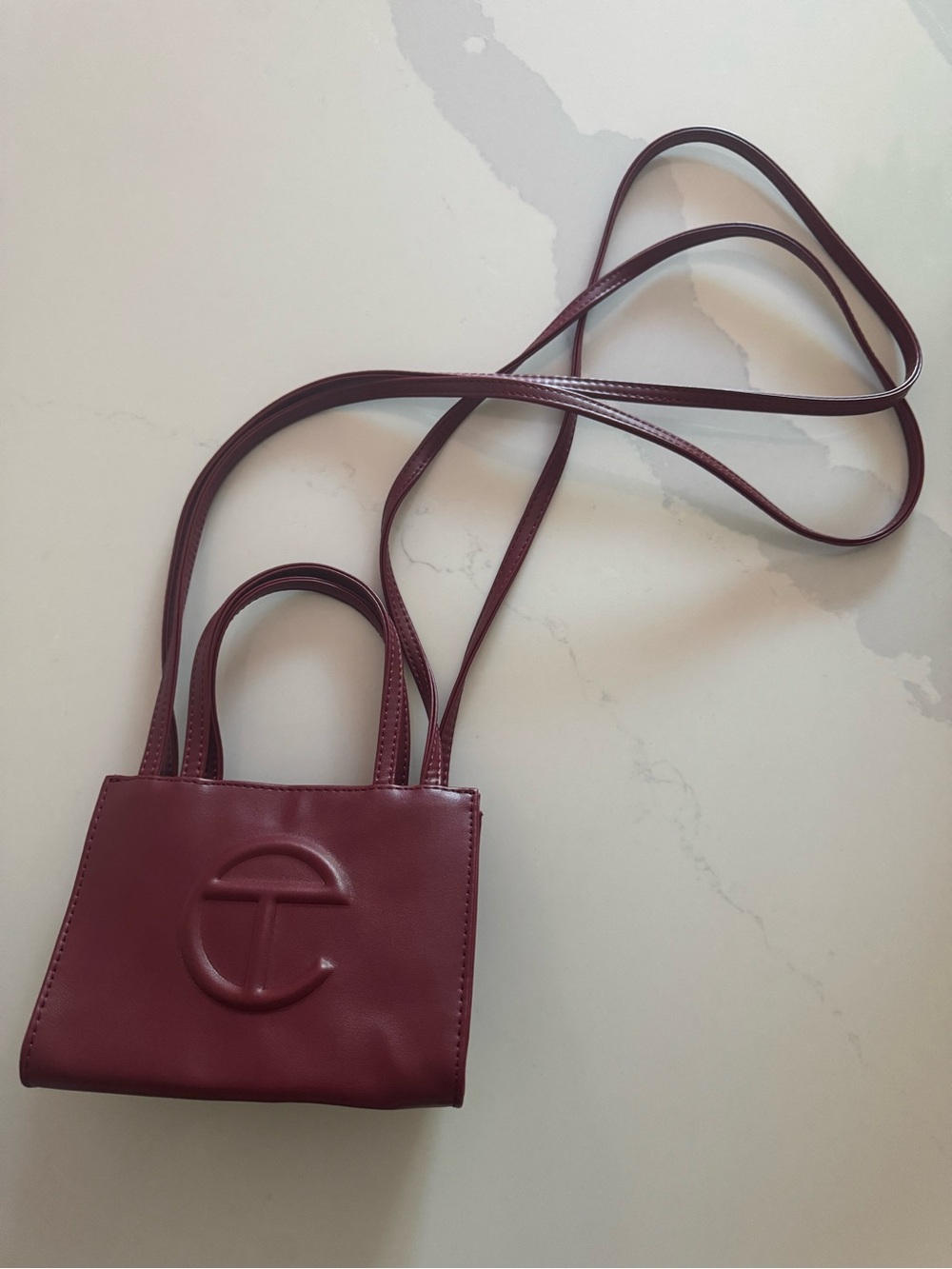 Telfar Inspired Women's Mini Crossbody Bag in Burgundy
